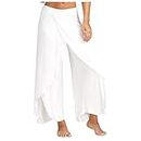 XZYBTOW Women's Comfy Casual Wide Leg Yoga Pants High Split Hippie Flowy Dance Sweatpants Loose Summer Beach Pants White