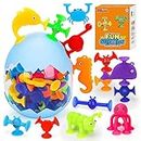 30 PCS Bath Toys for Kids 3-10 Year, Suction Toys Set with Eggshell Storage, Sensory Toys for Boys Girls Fat Brain Toys Suction Building Fidget Toys Toddlers Travel Toys Gifts for Kids