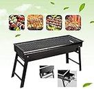 NGEL Folding Outdoor Barbeque Charcoal BBQ Grill Oven Black Carbon Steel, Black