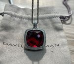 David Yurman Sterling Silver 20mm Albion Red Garnet & Diamonds 18" Necklace 925