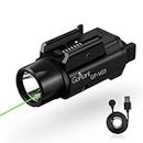 GOPLANT 1500 Lumens Weapon Laser Light Combo - Adjustable Rail LED Light and Green Laser Flashlight, Magnetic Rechargeable Strobe Sub-Compact Tactical Light for Picatinny or GL Rail