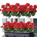 Dremisland 3 Pack Artificial Flowers for Outdoors 19'' Red Geranium Silk Flowers Outdoor UV Resistant Garden Plants Bush Faux Flowers for Home Wedding Kitchen Table Centerpieces Decor (Red)