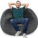 TGHSOJH Giant Fur Bean Bag Chair Cover for Adults, (No Filler) Living Room Furniture Big Round Soft Fluffy Faux Fur Beanbag Lazy Sofa Bed Cover (Dark Gray, 4FT)