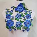1 Pair Embroidery Rose Flower Sew On Patch Dress Hat Bag Jeans Applique Crafts Clothing Accessories DIY (Blue)