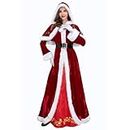 HOMELEX Mrs Claus Costume for Women Mrs. Claus Dress with Hooded Cape Adult Plus Size Santa Claus Suit for Christmas Cosplay