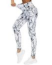 THE GYM PEOPLE Thick High Waist Yoga Pants with Pockets, Tummy Control Workout Running Yoga Leggings for Women, Marble, Small
