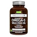 Pure & Essential High Absorption Omega-3 Wild Fish Oil 1360mg, EPA DHA 1000mg & Astaxanthin 1mg, Lemon Flavor, 180 Capsules