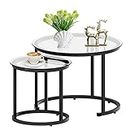 aboxoo Black Nesting Coffee Glass Table Set of 2, Metal Freme Side End Tables for Living Room Bedroom for Apartment Small Place Modern Industrial Simple, 23.6D x 23.6W x 17.7H in