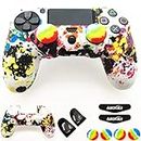 PS4 Controller Skin (1 Pair L2 R2 Trigger Extender+4 Thumb Grips+4 LED Light Bar Decal) Anti-Slip Silicone Cover Protector Sleeve Case for DualShock 4 PS4/PS4 Slim/PS4 Pro Controller (Graffiti)