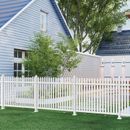 24-36'' Tall Vinyl PVC Picket Fence Panel Yard Garden Home Decor Outdoor w/ Pole