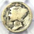 Moneda de diez centavos Mercury 1916-D 10C - detalles AG certificados por PCGS - ¡fecha clave rara!