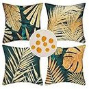 HomeStilez Set of 4 Green Cushion Covers 45 x 45 cm Waterproof Linen Golden Palm Leaves Throw Pillow Case Tropical Plant Theme Couch Cushion for Garden Bench Chair Sofa Furniture