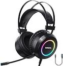 targeal USB Headset with Microphone for PC, PS5, PS4, Switch, Laptop, Tablet, Mobile Phone - 7.1 Surround Sound Wired Gamer Headphone with Noise Canceling Mic - 4 Modes RGB