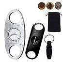 HASTHIP® 3PCS Cigar Cutter Set, Stainless Steel V-Cut Cigar Cutter & Cigar Punch for Most Size of Cigars, Portable Pocket Cigar Tool with Bag, Perfect Combo of Cigar Accessories for Men
