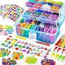 Inscraft 17500+ Rubber Loom Bands with 3 Layer Blue Container, 28 Colors, 600 S-Clips, 352 Beads, 5 Y Looms, 40 Cartoon Pendant, Bracelet Making Refill Kit for Kids, (RLK-17500(Blue))