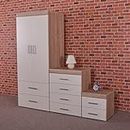 DRP Trading Bedroom Furniture Set *White & Sonoma Oak* Wardrobe, 4 Drawer Chest & 2 Draw Bedside Cabinet
