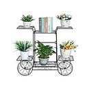 LGODDYS Garden Cart Stand 6 Tiers Flower Pot Plant Holder Display Rack Metal Plant Stand with 4 Decorative Wheels Plante Potted Holder Organizer for Indoor Outdoor Balcony Patio