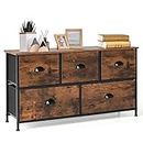 Giantex 5 Drawer Dresser for Bedroom, Chest of Drawers with Wood Top, Sturdy Steel Frame, Anti-toppling Kit, Retro Storage Cabinet Removable Living Room, Closet, Nursery Rustic Brown