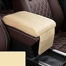 Automaze Center Console Arm-rest Cover Pad With Mobile Pocket Universal Fit for SUV/Truck/Car, Car Armrest Seat Box Cover, Leather Auto Armrest Cover (Beige)