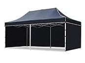 Invezo 10 x 20 ft / 3 x 6 mtr Gazebo Canopy Tent (Super Heavy Duty - 60 kgs, Black) with 3 Side Covers, 2 mins Installation