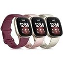 3 Pack Silicone Bands for Fitbit Versa 3 & Fitbit Sense, Soft Replacement Sport Wristbands for Fitbit Versa 3 & Fitbit Sense for Women Men Small Large (Small, Rose Gold+Gold+Wine Red)