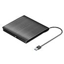 ROOFULL External CD DVD +/-RW Drive USB 3.0 Portable DVD CD ROM Optical Disk Drive Player Reader Writer for Laptop PC Windows 11/10/8/7 Computer, Mac MacBook Pro/Air, Linux OS, Black (Updated)