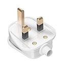 UK 3 Pin Plug, Fused Plug, 3 Pin Plug Uk With Cord Grip Rewireable 13 Amp Plugs UK White Plugs Uk Heavy Duty Electrical Plug UK 13 A Fused Main Plugs For Home, Office Electrical Appliances (Pack of 1)