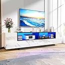 Uspeedy 70in White TV Stand for 75/80 inch TV,Modern LED TV Stand,High Gloss Entertainment Center with Large Storage Drawer,APP RGB Light,TV Console,Television Stands for Living Room(Marbling)