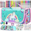 SLDALES Fruit Scented Markers Set 65 Pcs with Pencil Case, Unicorn Gifts for Girls, Coloring Marker Drawing Kit Art Supplies for Kids, Christmas Gifts for Kids 4 5 6 7 8 Year Old