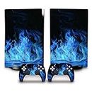 Blue Flame PS-5 Disc Edition Skin Set Protector Wrap Cover Protective Faceplate Full Set Compatible with PS-5 Console and Controller Skins