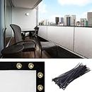 Amgo 3' x 10' White Balcony Privacy Screen, Apartment Porch Railing Patio Fence Windscreen Fabric Cloth, Heavy Duty, 90% Blockage, Commercial and Residential (We Make Custom Size)