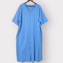 Dreams Co. Sleepwear Maxi Dress Women 1X Blue Full Zip Pockets Short Sleeve A68