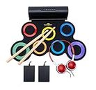 Powerpak G3001A-R Hand Roll Up Electronic Drum Set Pad | With Foldable Headphones | Built in Dual Speakers | Adult Beginner Pro MIDI Drum Practice Pad Kit (Rainbow)