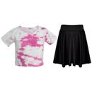 Kinder Mädchen kurzes Oberteil & Rock rosa Krawatte Farbstoff Druck Sommer Outfit Bekleidungssets