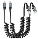 Coiled Lightning Cable, iPhone Charger Cable 3FT for Car [Apple MFi Certified] 3 Feet Lightning Cord Compatible with iPhone 14 13/12/11 Pro Max/XS MAX/XR/XS/X/8/7/Plus/6S iPad/iPod - Black