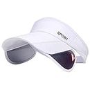 Summer Sun Visor Hat - Women Adjustable Golf Cap with Retractable Brim, UV Protection Beach/Tennis Sport Hat (White)