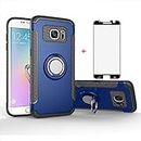 Phone Case for Samsung Galaxy S7 Edge with Tempered Glass Screen Protector Cover and Stand Ring Holder Slim Hybrid Cell Accessories Glaxay S7edge Gaxaly S 7 Plus Galaxies GS7 7s 7edge Cases Men Blue
