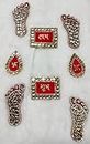 VITAL CREATIONS Red Color kundankari with Diamond Shubh Labh Swastik Shree Laxmi ji charan for Door Decoration |Diwali Sticker for Home Decoration-Complete Package in One-Set of 8 pcs