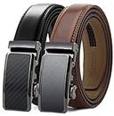 Chaoren Leather Ratchet Slide Belt 2 Pack with Click Buckle 1 1/4" in Gift Set Box - Adjustable Trim to Fit (Ratchet Belts for Men)