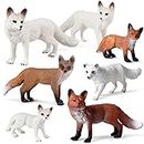 RCOMG 7PCS Fox Toy Figures, Plastic Forest Animals Fox Figurines Set Include Arctic Fox & Red Foxes Toys, Cake Topper Party Favor Gift for Kids Children Toddlers