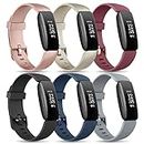 Wanme Straps Compatible with Fitbit Inspire 2 Straps,Pack 6 Soft Silicone Sport Replacement Wristband for Fitbit Inspire 2 Women Men(Rose Gold/Gold/Wine Red/Black/Navy/Grey)