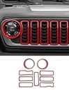 Savadicar Front Grill Inserts and Headlight Bezels Kit for 2024+ Jeep Wrangler JL JLU 4XE & Gladiator JT - Enhance Your Wrangler's Appearance with Premium Exterior Trim Accessories, 9 PCs, Red