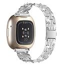 Compatible with Fitbit Versa 4＆Versa 3 Bands Women, Adjustable Daily Casual Stainless steel metal Breathable Band Compatible with Fitbit Sense 2＆Sense 1 bands for women (versa4/sense2, Silver)