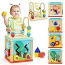 TOP BRIGHT Wooden Shape Sorter Activity Cube Toys for 1 Year Old Baby - 1st Birthday Gifts for Girl and Boy 12 Months Plus