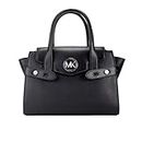 Michael Kors Women's Carmen Saffiano Leather Medium Flap Satchel Bag, Black/SV