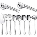 10-Piece Dishwasher Safe Silver Serving Utensil Set - Includes Spoons, Forks, Tongs, Ladle, and Pie Server