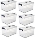 6 Pack 42 Qt Latch Box Plastic Totes Clear Storage Containers Bin Latching Lids