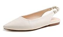 Feversole Womens Flat Pointed Toe Slingback Shoes，Scarpe da Ballettoda Donna Punta Appuntito Cinturino Regolabile Sandali Bianco Crema Napa 38 EU
