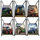 Play with Farm Tractor Print Backpack Teenager Boys Girls Rucksack Women Drawstring Bags for Travel
