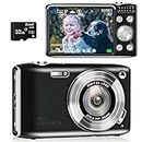 48MP Point and Shoot Digital Camera with Macro Mode, 4K HD Compact Digital Camera with Flash 16x Zoom Anti Shake 2.88 inch IPS Screen Small Digital Camera 32GB SD Card for Teens Kids Seniors